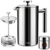 MuellerLiving French Press Coffee Maker, 34 oz, Stainless Steel, 4 Filters, Double Insulated, Rust-Free, Dishwasher Safe
